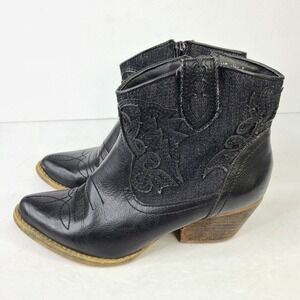 Volatile Black Faux Leather Western Contrast Bootie Size 6